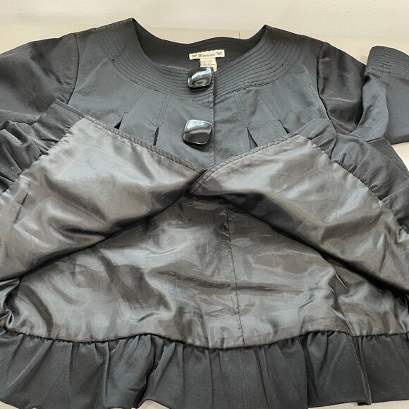 FOREVER Black Blazer Button Down Swing Cropped 1/2 Sleeve Jacket S - Picture 7 of 11